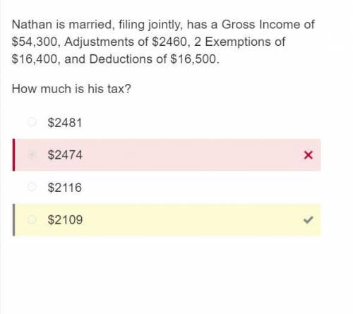 Nathan is married filing jointly has a gross income of $54300 adjustments of $2460 2 exemptions of 1