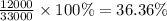 \frac{12000}{33000} \times100\%=36.36\%