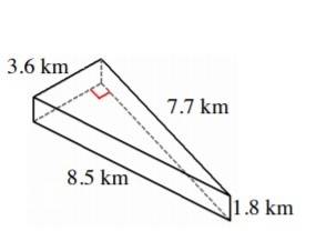 What is the surface area of this triangular prism rounded to the nearest tenth 3.6 km 8.5 km 7.7 km