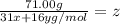 \frac{71.00 g}{31x+16 y g/mol}=z