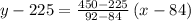 y-225=\frac{450-225}{92-84}\left(x-84\right)