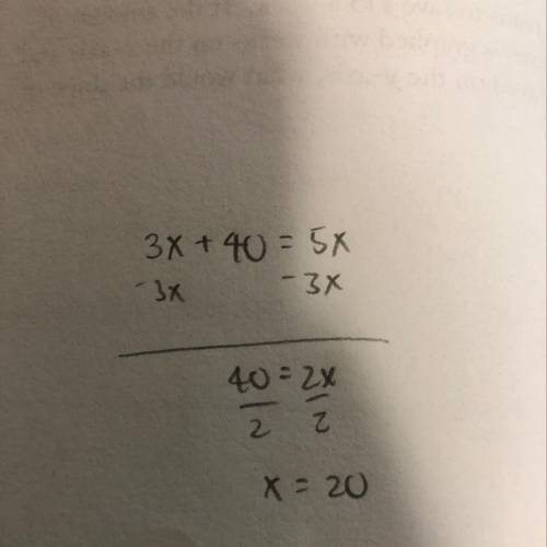 (3x+40)=(5x) what is the value of x