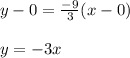 y -0 = \frac{-9}{3}(x - 0) \\  \\ y = -3x