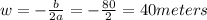 w = -\frac{b}{2a} = - \frac{80}{2} = 40 meters