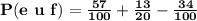 \mathbf{P(e\ u\ f) = \frac{57}{100} + \frac{13}{20} - \frac{34}{100}}