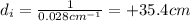 d_i =  \frac{1}{0.028 cm^{-1}} =+35.4 cm