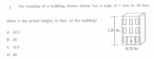 The drawing of a building, shown below, has a scale of 1 inch to 30 feet.  what is the actual height