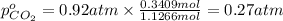 p^o_{CO_2}=0.92 atm\times \frac{0.3409 mol}{1.1266 mol}=0.27 atm