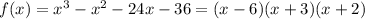 f(x)=x^3-x^2-24x-36=(x-6)(x+3)(x+2)