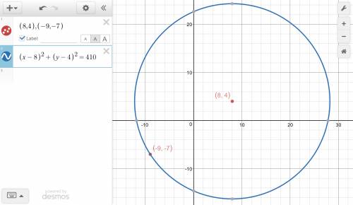 The point (-9, -7) is on a circle with center (8, 4). write the standard equation of the circle