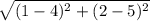 \sqrt{(1-4)^2 + (2-5)^2}