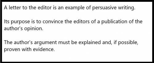 Which of the following is an example of persuasive writing?  a. letter to the editor b. travel broch