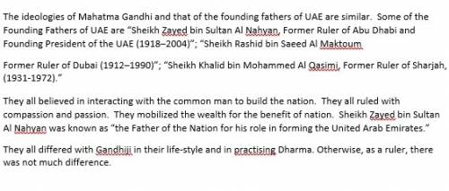 Compare the ideologies of the founding father of uae and father of the indian nation mahatma gandhi.