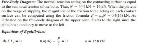 1determine the maximum force p the connection can support so that no slipping occurs between the pla