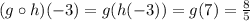 (g\circ h)(-3)=g(h(-3))=g(7)=\frac{8}{5}