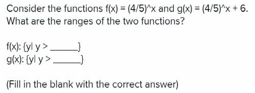 Consider the functions f(x) = and g(x) = + 6. what are the ranges of the two functions?  f(x):  {y|