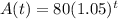 A(t)=80(1.05)^t