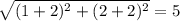 \sqrt{(1+2)^2+(2+2)^2} =5