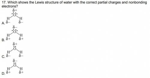 Which shows the lewis structure of water with the correct partial charges and nonbonding electrons?