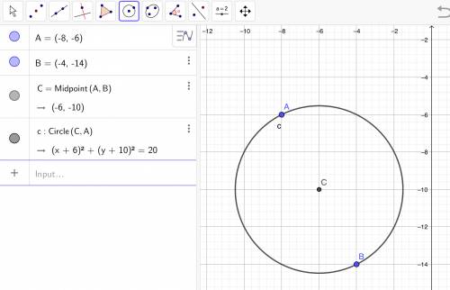 If the endpoints of the diameter of a circle are (−8, −6) and (−4, −14), what is the standard form e