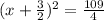 (x+\frac{3}{2})^2=\frac{109}{4}
