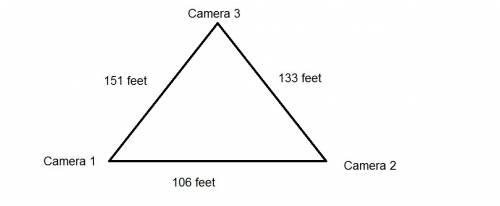 Three security cameras were mounted at the corners of a triangular parking lot. camera 1 was 106 ft