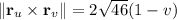 \|\mathbf r_u\times\mathbf r_v\|=2\sqrt{46}(1-v)