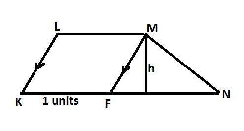 Given:  klmn is a trapezoid, kf = 1, mf ║ lk , altitude −h. area of klmf = afmn. find:  kn