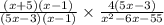 \frac{(x+5)(x-1)}{(5x-3)(x-1)} \times \frac{4(5x-3)}{x^2-6x-55}