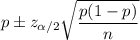 p\pm z_{\alpha/2}\sqrt{\dfrac{p(1-p)}{n}}