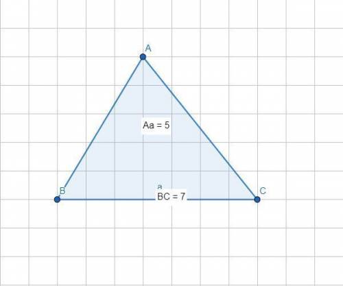 Asapa right triangle has a vertex at point c, a height of 5 units, and a base of 7 units. use the po