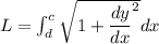 L=\int_{d}^{c}\sqrt{1+\dfrac{dy}{dx}^2} dx