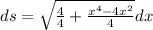 ds= \sqrt{\frac{4}{4}+\frac{x^4-4 x^{2} }{4}} dx