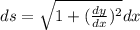 ds= \sqrt{1+( \frac{dy}{dx})^2 } dx