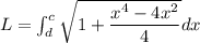 L=\int_{d}^{c}\sqrt{1+\dfrac{x^4-4x^2}{4}} dx