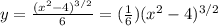 y =  \frac{( x^{2} -4)^{3/2}}{6} }=( \frac{1}{6} )(x^{2} -4)^{3/2}}