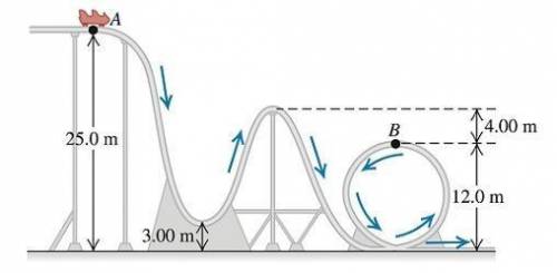 You are riding on a roller coaster that starts from rest at a height of 25.0 m and moves along a fri