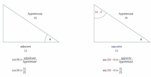 The sine of 58º is equal to the cosine of what angle?