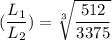 (\dfrac{L_1}{L_2}) = \sqrt[3]{\dfrac{512}{3375} }