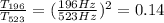 \frac{T_{196}}{T_{523}}=( \frac{196 Hz}{523 Hz} )^2=0.14