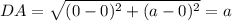 DA=\sqrt{(0-0)^2+(a-0)^2}=a