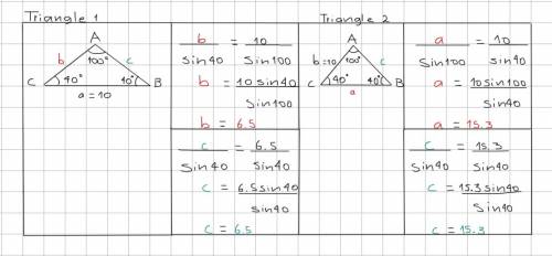 Two angles of a triangle measure 40º each, and at least one side measures 10 inches. 1. how many pos