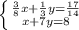 \left \{ {{ \frac{3}{8}x+ \frac{1}{3}y  = \frac{17}{14} } \atop {x+7y=8}} \right.