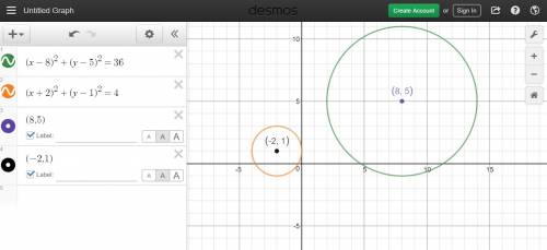 Circle 1:  center (8, 5) and radius 6 circle 2:  center (−2, 1) and radius 2 what transformations ca