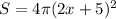 S = 4 \pi (2x + 5)^2