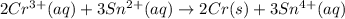2Cr^{3+}(aq)+3Sn^{2+}(aq)\rightarrow 2Cr(s)+3Sn^{4+}(aq)