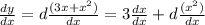 \frac{dy}{dx} =  d\frac{(3x+ x^{2}) }{dx} = 3 \frac{dx}{dx} +d \frac{ (x^{2}) }{dx}