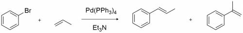When bromobenzene reacts with propene in a heck reaction (in the presence of pd(php3)4 and et3n) , t