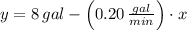 y = 8\,gal -\left(0.20\,\frac{gal}{min} \right)\cdot x
