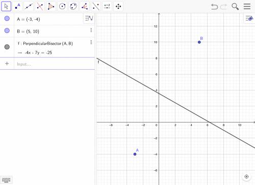 What is the y-intercept of the line that is the perpendicular bisector of the segment joining (-3,-4